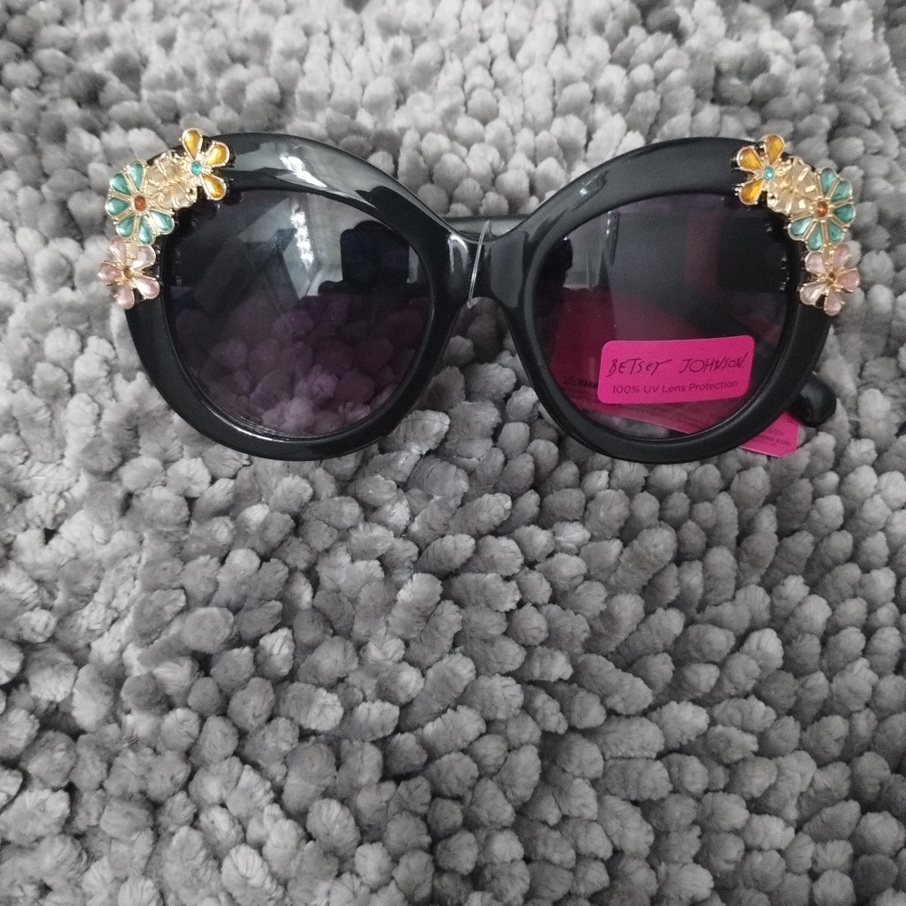 Betsey Johnson Black flower jeweled sunglasses